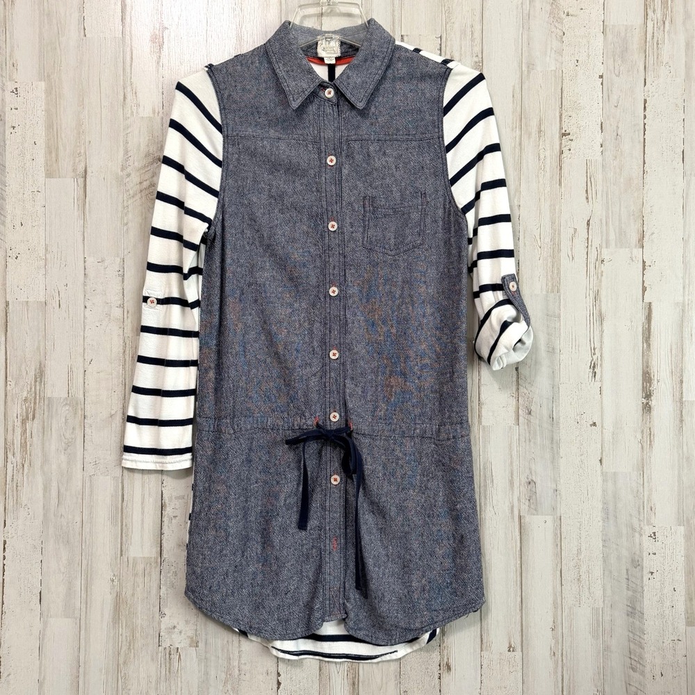Anthropologie Postmark Button Down Roll Tab Tunic XS Stripe Shirt Linen‎ Cotton